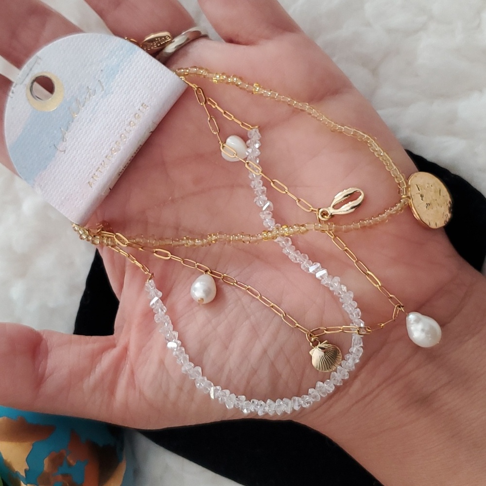 Clear Out 🔥Anthro Seaside Anklets 3pc Gold 14k plated brass